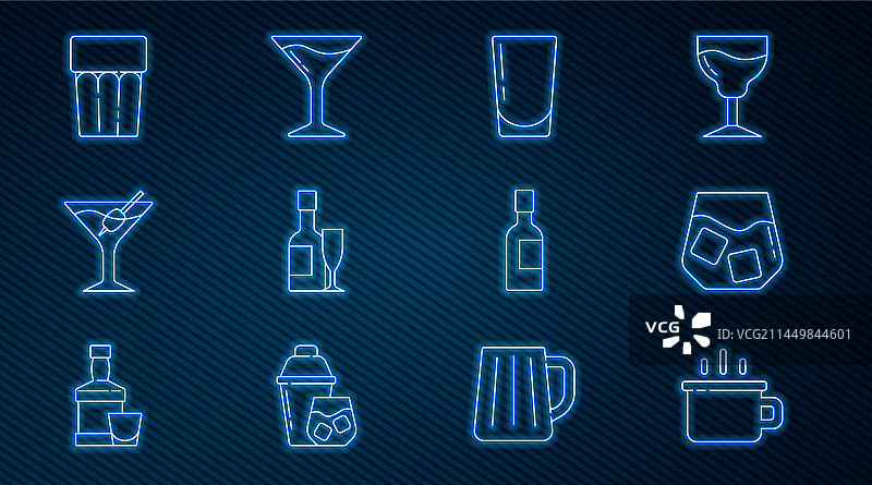 咖啡杯加水威士忌酒杯线条组合图片素材