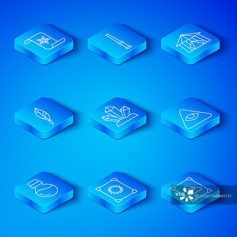 带有药水、魔法石和古代元素的线条瓶子图片素材