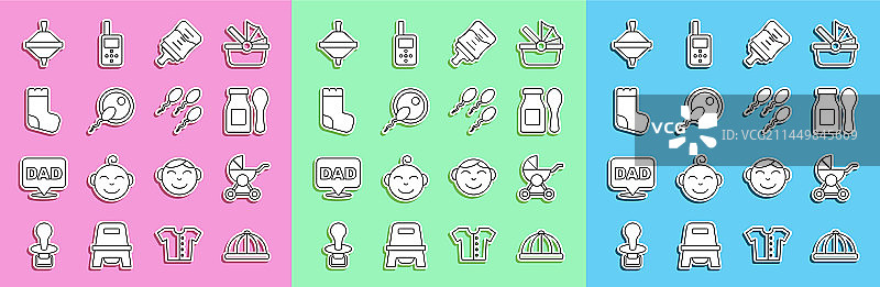 婴儿帽、婴儿车、瓶装酸奶等组合图片素材