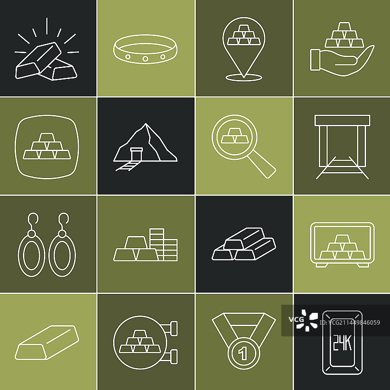 24K金条保险箱和金矿线条图片素材