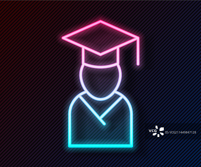 发光的霓虹灯线毕业生和毕业帽图标图片素材