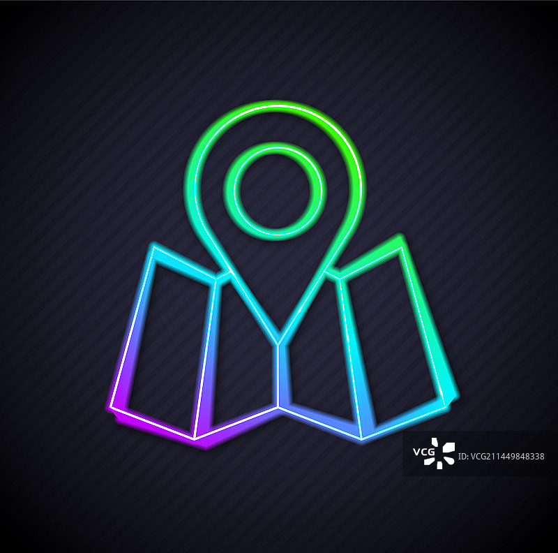 带有位置标记的发光霓虹折叠地图线条图片素材