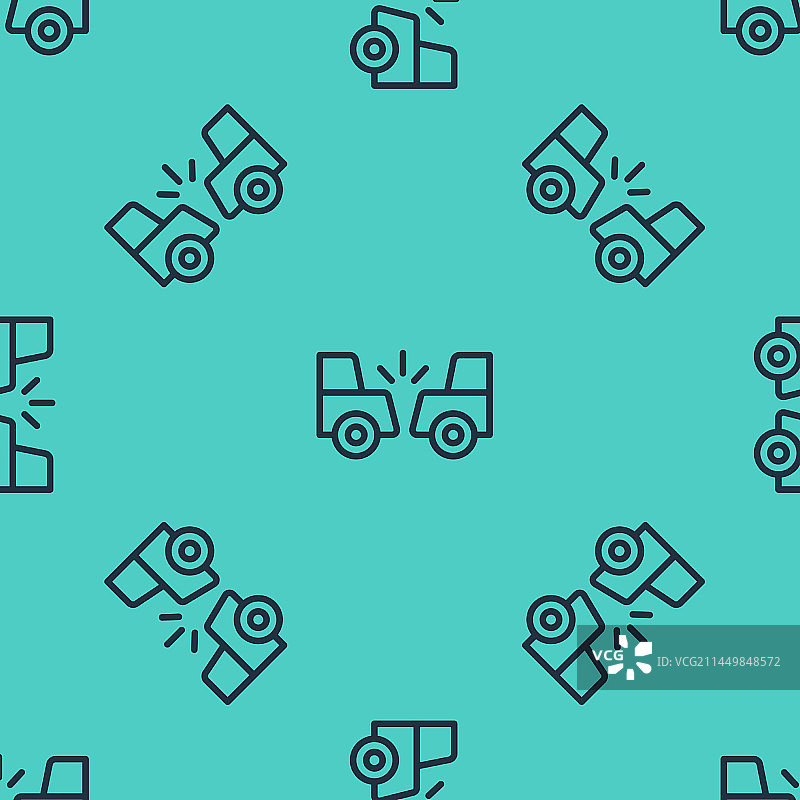 隔离的黑色线条车祸图标无缝图案图片素材