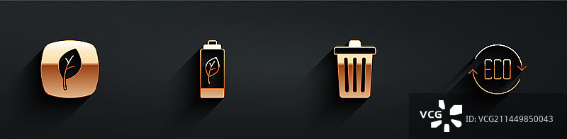 树叶生态符号自然树叶电池垃圾设置图片素材