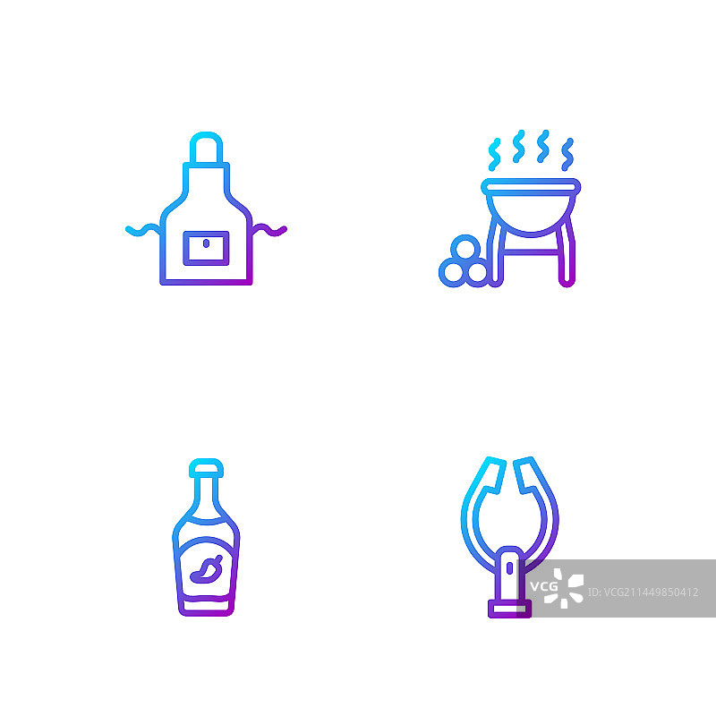 肉夹、番茄酱瓶、厨房围裙等线条图片素材