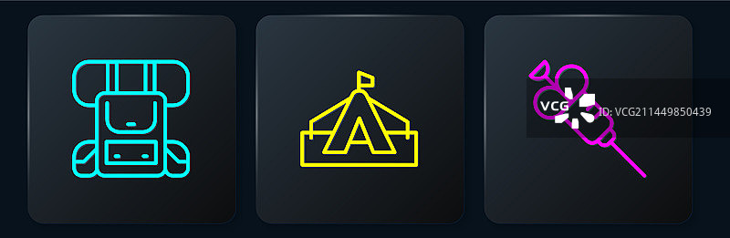 线稿登山背包注射器旅游帐篷图片素材