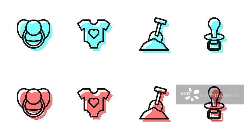 沙箱、沙子、铲子、婴儿奶嘴等图片素材