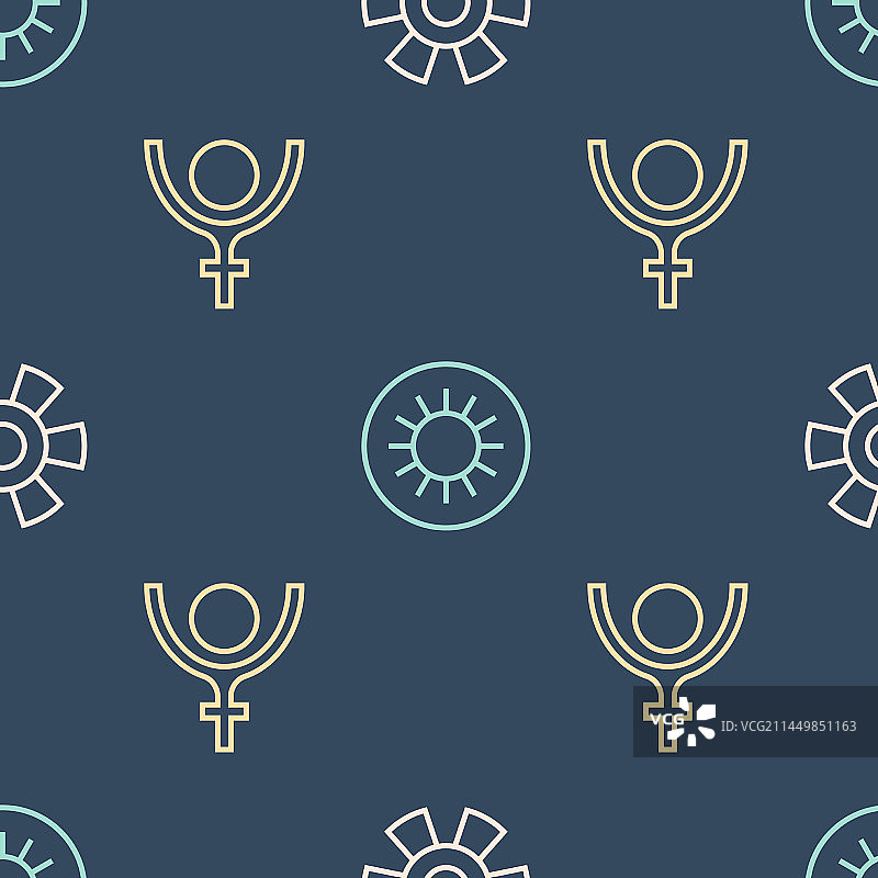 太阳、冥王星符号和无缝图案线条组合图片素材