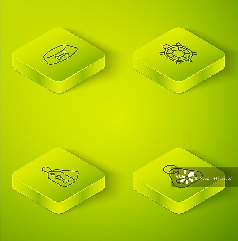 2.5D海龟狗项圈骨头线条集图片素材