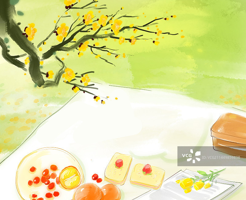 清新的小清新的花与草地桌布图片素材