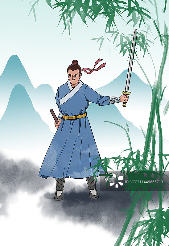 中国风新中式古风古典古代古时候古人古装汉服武士武术功夫侠客英雄剑客江湖插画图片素材