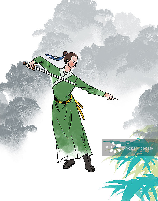 中国风新中式古风古典古代古时候古文化古装汉服侠客江湖英雄武术武功人物插画图片素材