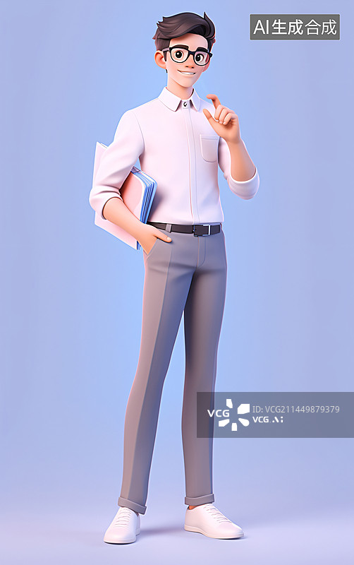 【AI数字艺术】青年男老师3D卡通人物图片素材