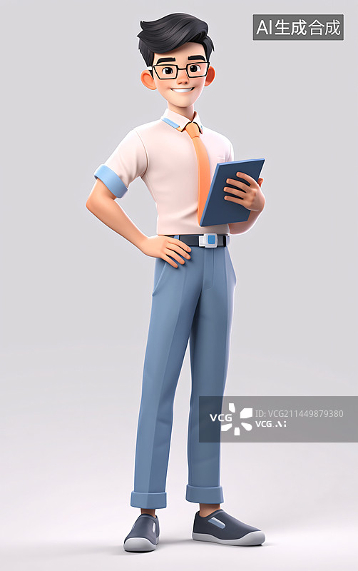 【AI数字艺术】青年男老师3D卡通人物图片素材