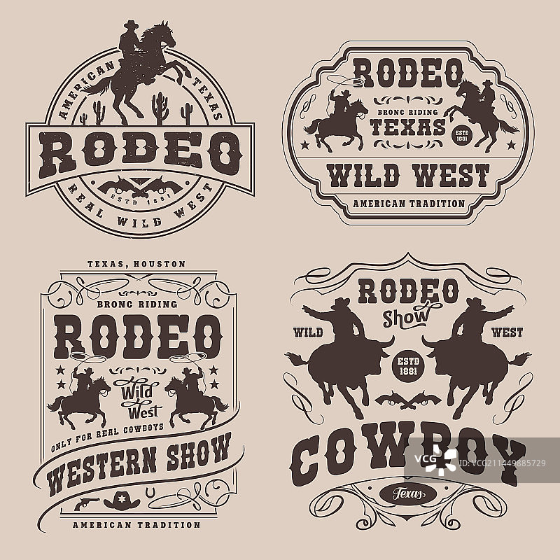 单色牛仔竞技活动贴纸套装图片素材