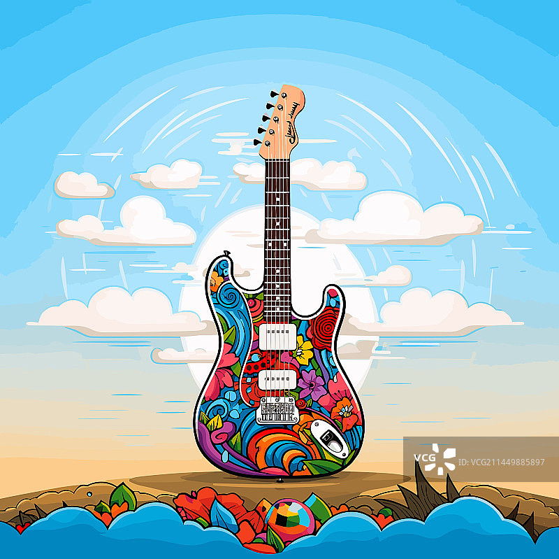 手绘漫画风格电吉他图片素材