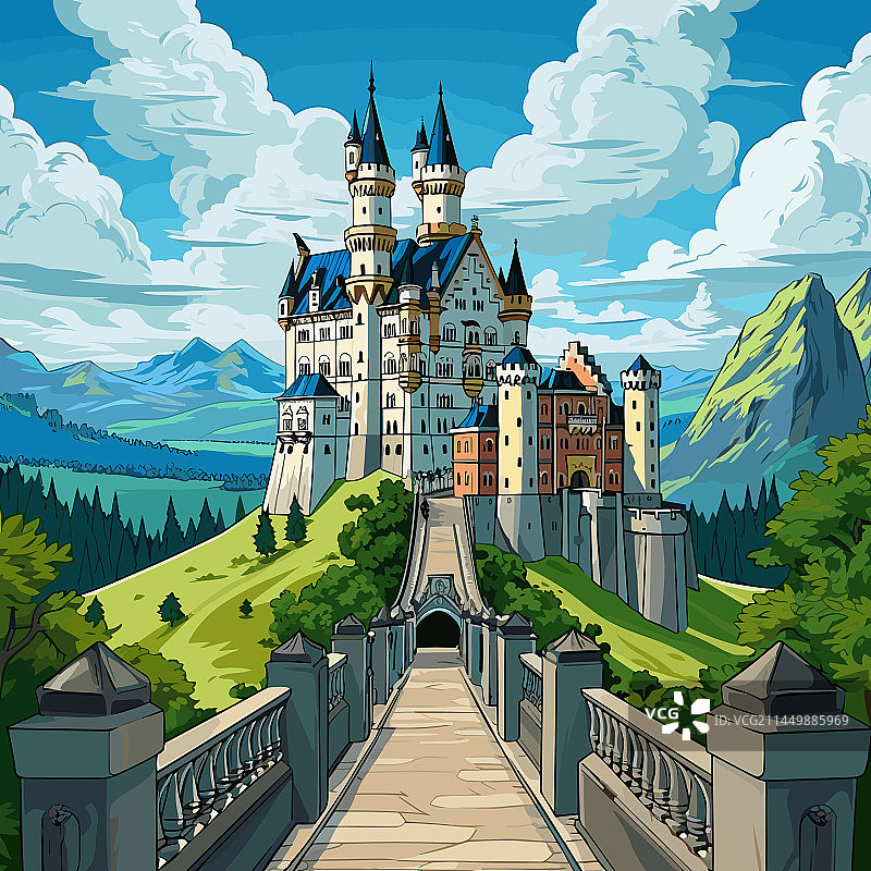 新天鹅堡手绘漫画图片素材