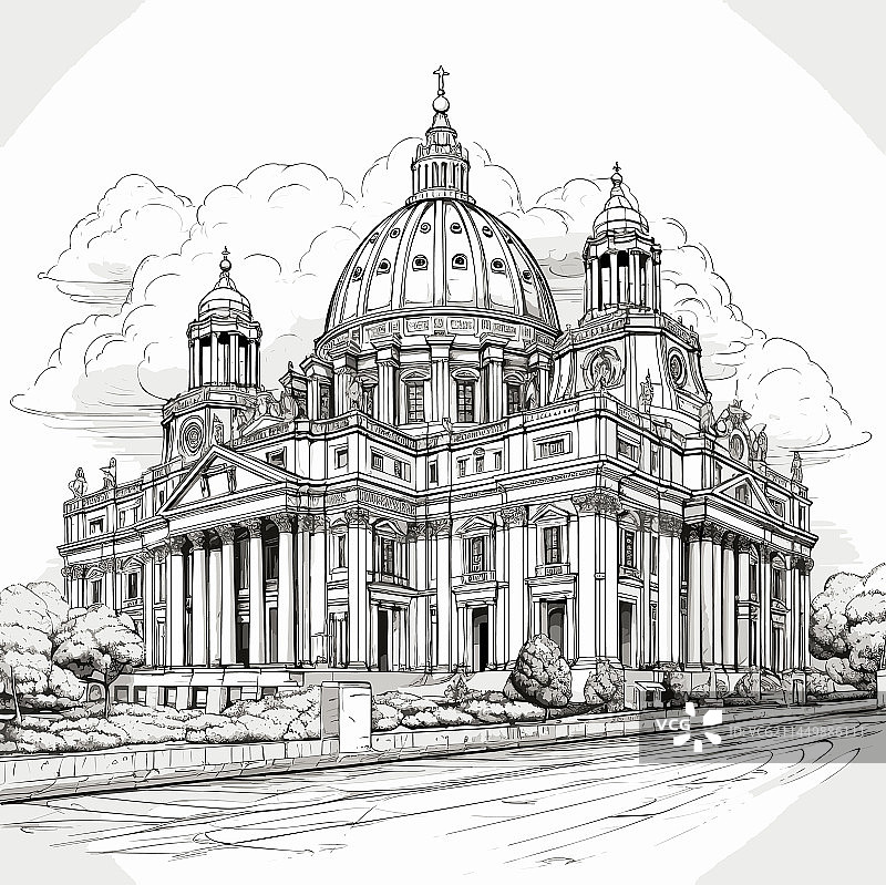 手绘圣彼得大教堂图片素材
