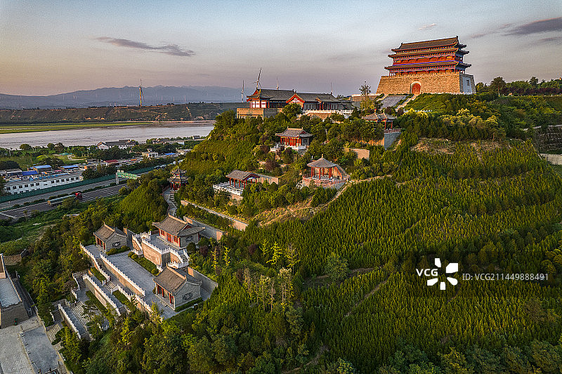 中国陕西省渭南市潼关县潼关古城航拍图片素材
