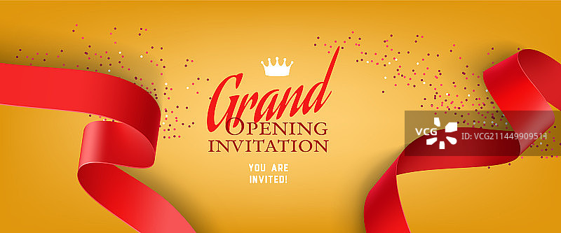 带有红色丝带的盛大开业邀请设计图片素材