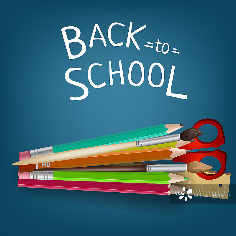 蓝色背景上的返校季用品图片素材