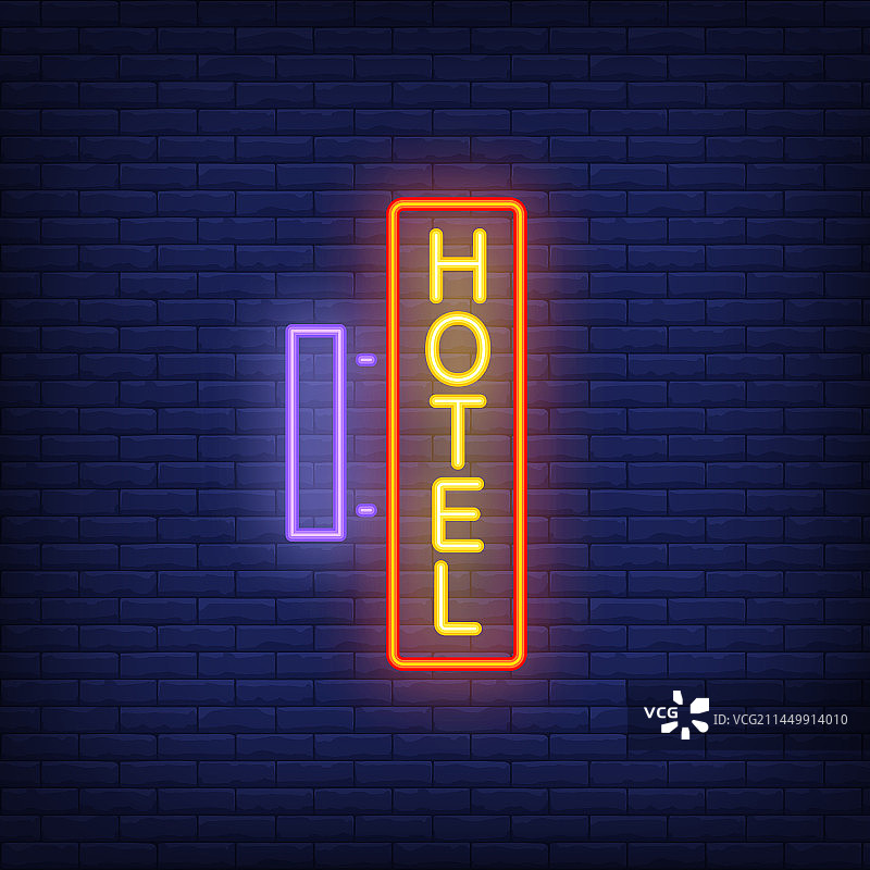 砖墙上的酒店霓虹灯招牌图片素材