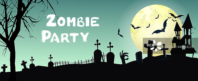 带墓地蝙蝠的僵尸派对字样图片素材