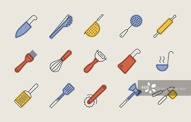厨房用具和厨房隔离图标集图表图片素材