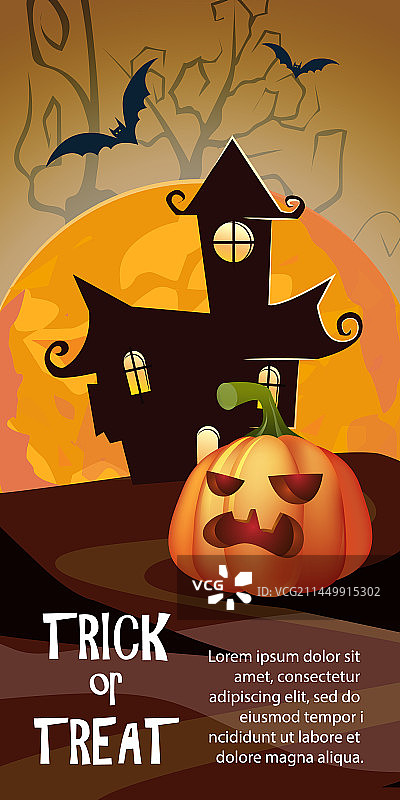 带有橙色月亮城堡的不给糖就捣蛋字母图片素材