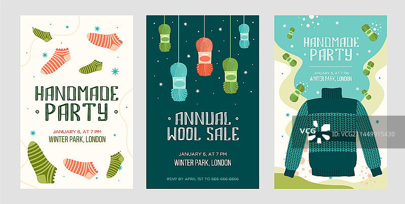 针织手工派对邀请卡套装图片素材