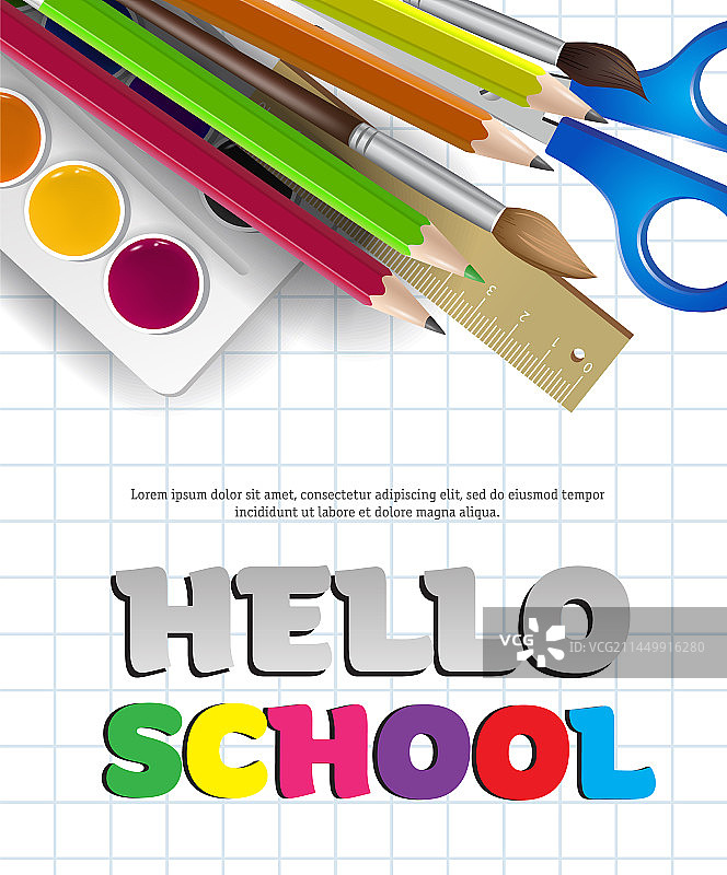 明亮学习用品上的你好学校字样图片素材