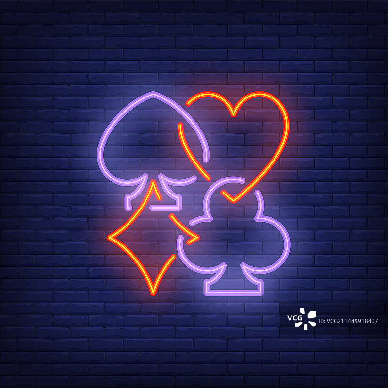 扑克牌花色霓虹灯标志图片素材