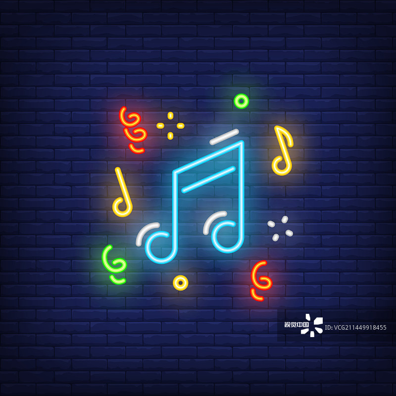 音符霓虹灯牌。图片素材