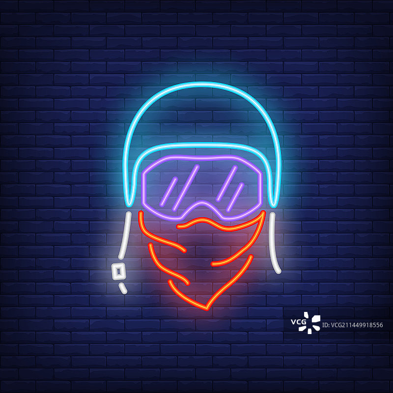 戴头盔和护目镜的摩托车手霓虹灯标志图片素材