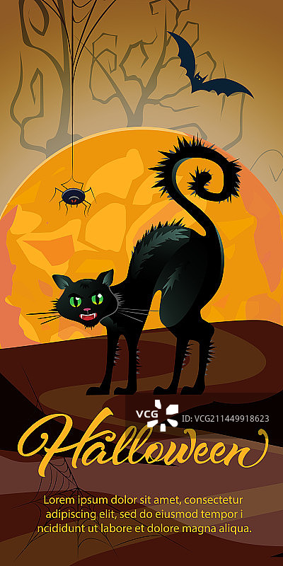 橙色月亮和巫婆猫万圣节字母图片素材