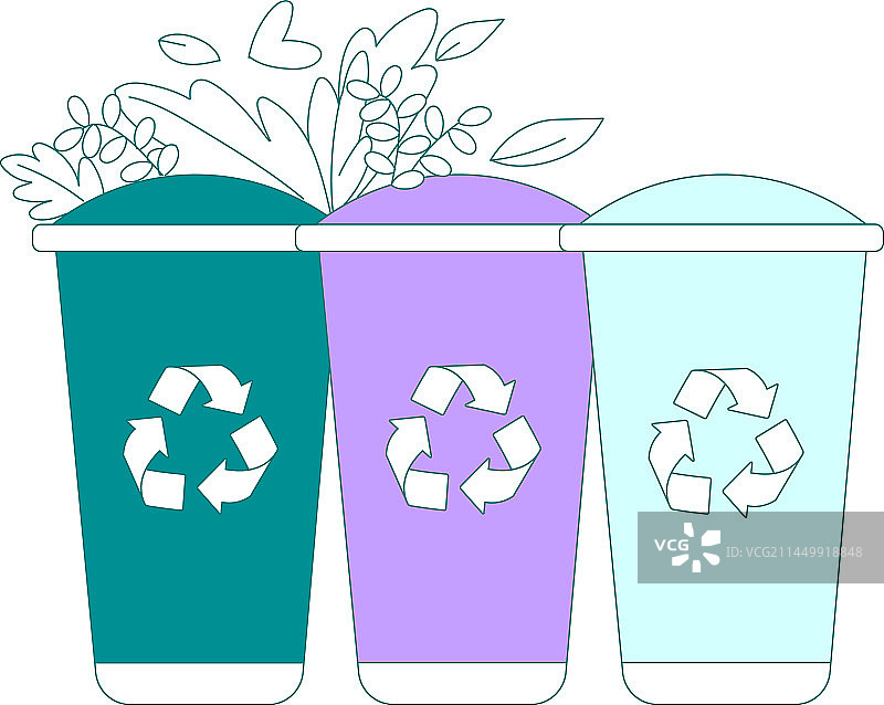 用于垃圾分类和回收的垃圾箱图片素材