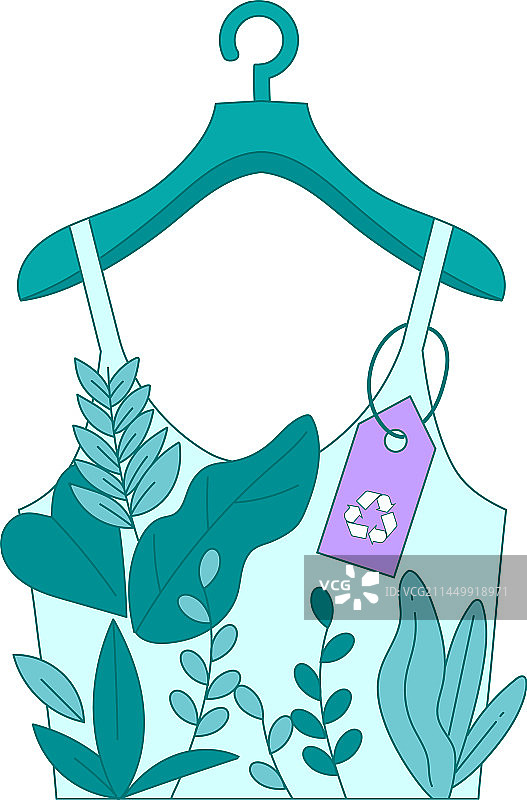 挂在衣架上，带有生长植物的背心裙，环保图片素材