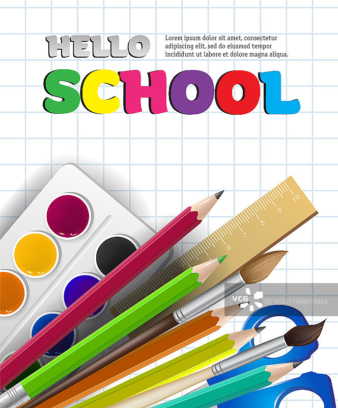 你好学校与铅笔颜料的刻字图片素材