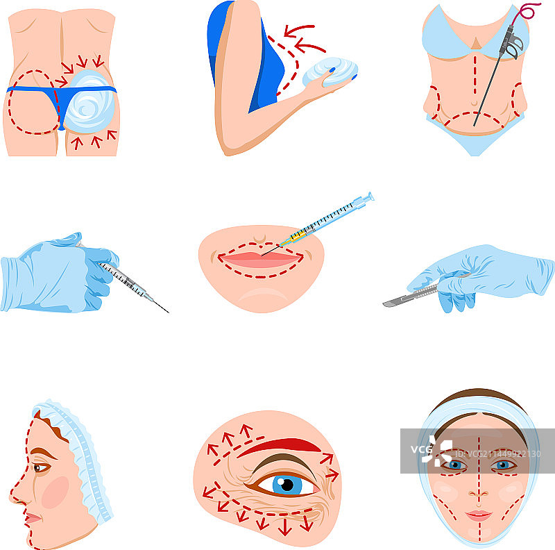 整形手术扁平图标集图片素材