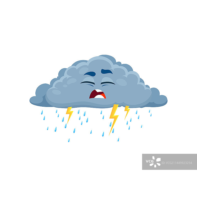 卡通不开心的闪电云天气角色图片素材
