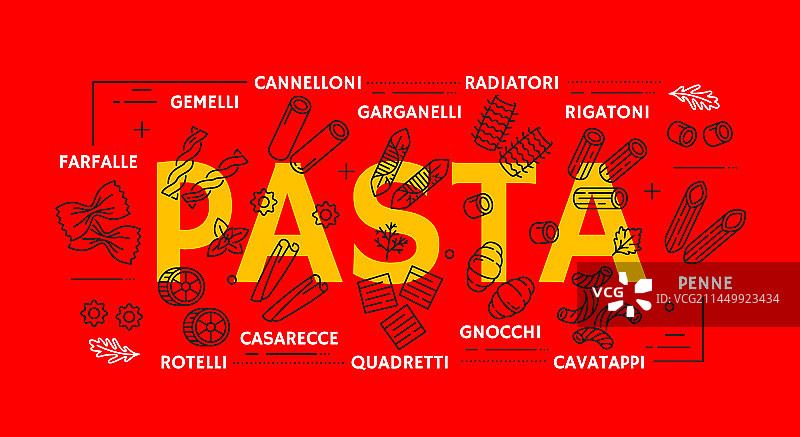 意大利面种类banner或意大利美食细线图标图片素材