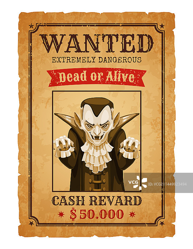 万圣节通缉横幅卡通德古拉怪物图片素材