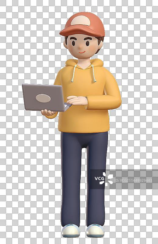 拿着电脑的人3D插画元素图片素材
