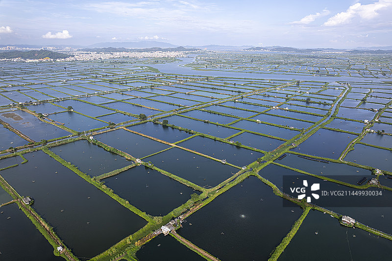 汕头市澄海区海水淡水鱼虾养殖渔业水塘无人机航拍图片素材