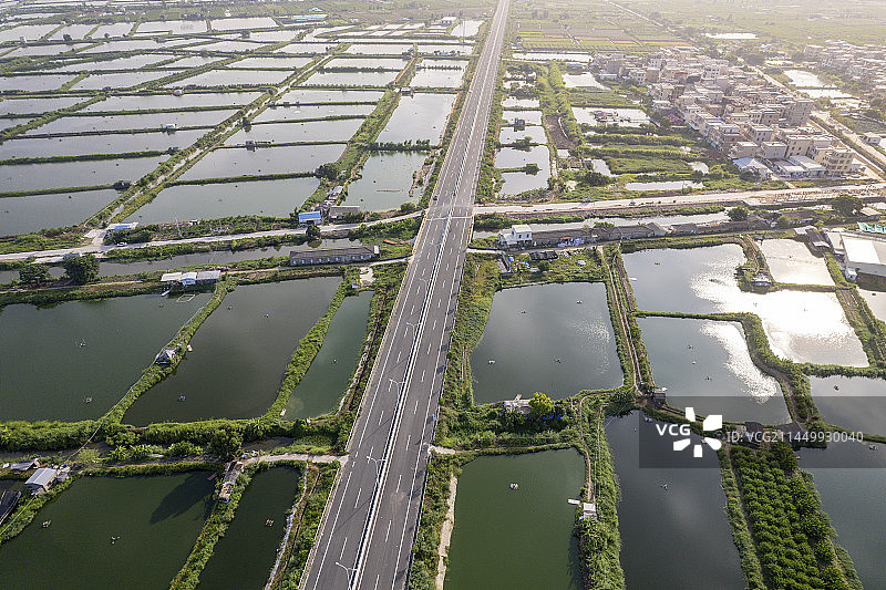 汕头市澄海区海水淡水鱼虾养殖渔业水塘无人机航拍图片素材