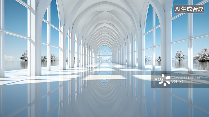 【AI数字艺术】3D抽象留白的室内展示背景空间图片素材