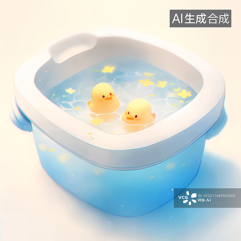【AI数字艺术】小黄鸡在洗澡盆里治愈插画图片素材