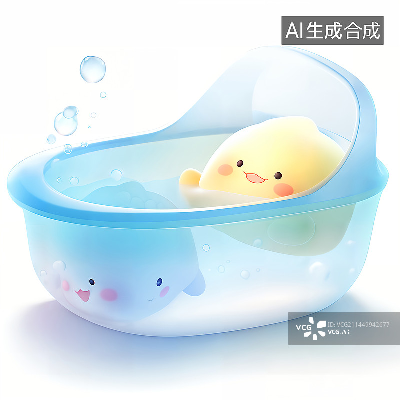 【AI数字艺术】浴盆可爱的洗澡玩具水珠治愈插画图片素材