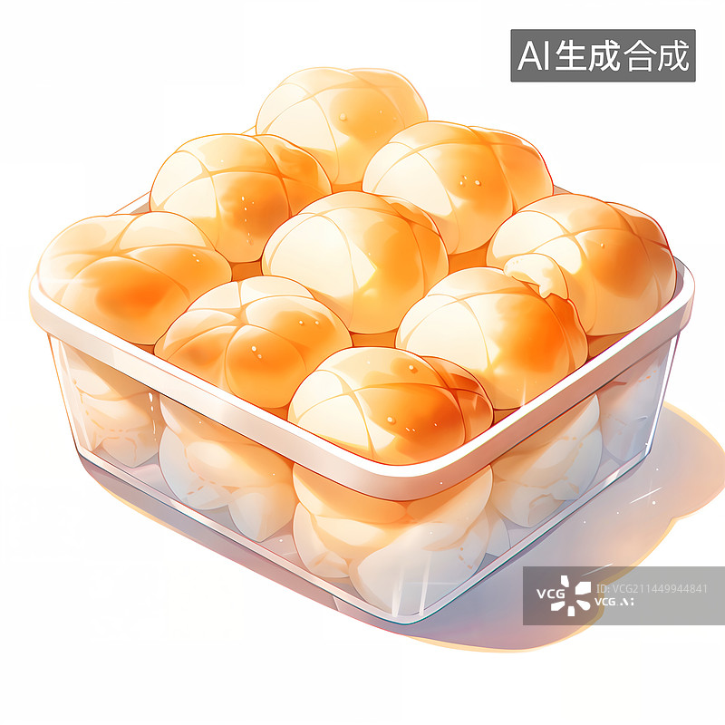 【AI数字艺术】面包透明盒白色背景食物插画图片素材
