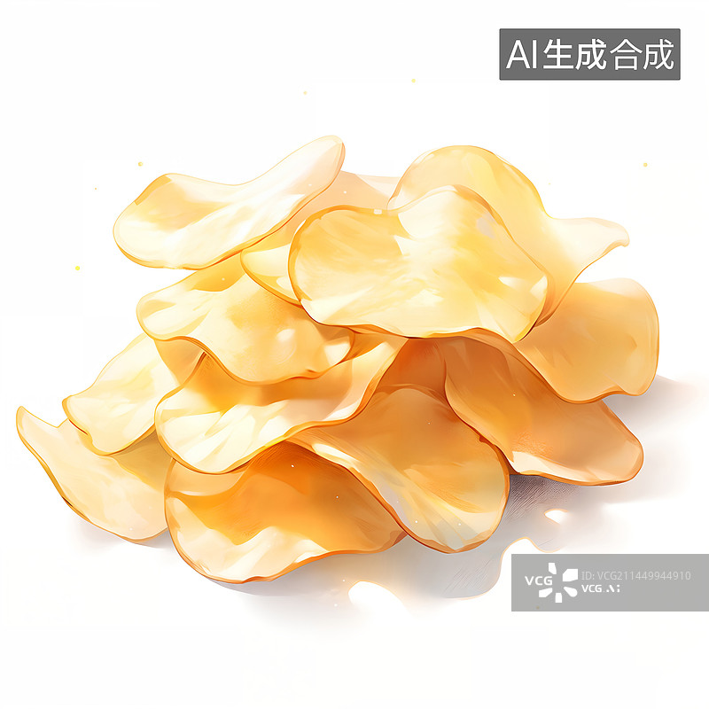 【AI数字艺术】薯片土豆片白色背景食品插画图片素材
